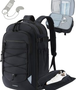 Carry On Travel Backpack, 17.3 Inch Large Travel backpack Carry On Flight Approved, Personal Item Backpack Travel Bag With Shoe Bag, 30L Water Resistant Casual Daypack, Black