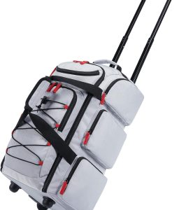 Rolling Duffle Bag with Wheels, 36L Travel Bag with Water-proof Pockets, Airline-Approved Carry On Duffel Bag with Handle, Grey
